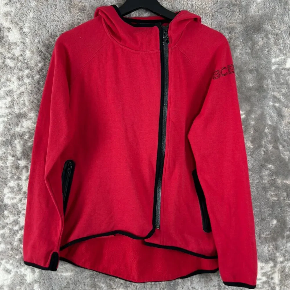 BCBGMaxazria Womens Size M Rhinestone Hooded Full Zip Sweater Red Long Sleeve‎